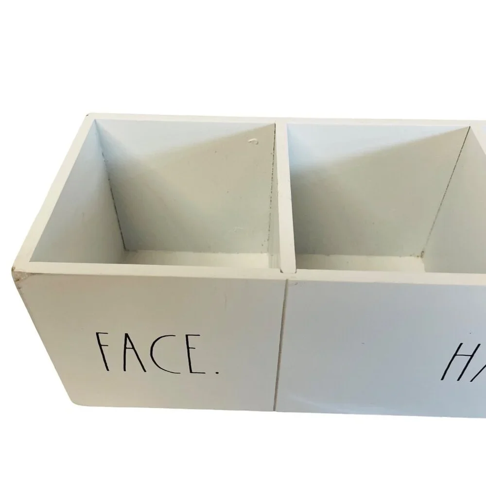 Rae Dunn White Wooden Organizer With‎ FACE. HAIR. BODY. Compartments Perfect For